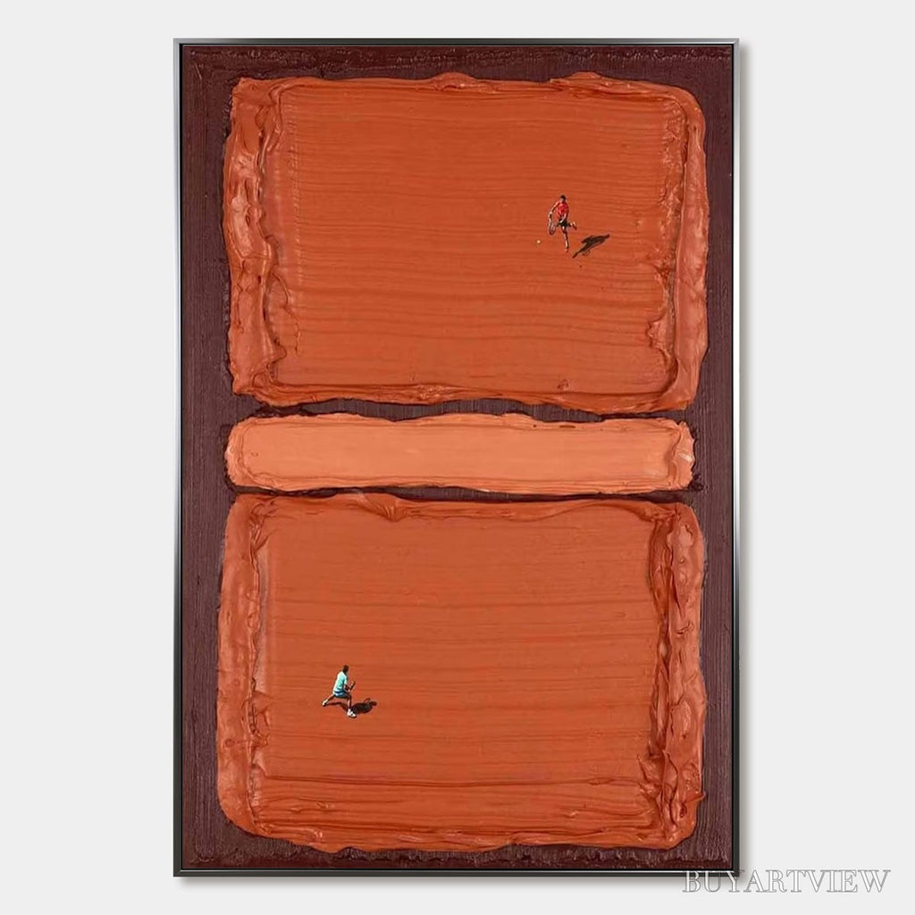 ARTOVITAS Clay Court Textured Minimalist Tennis Match Oil Painting - image 1