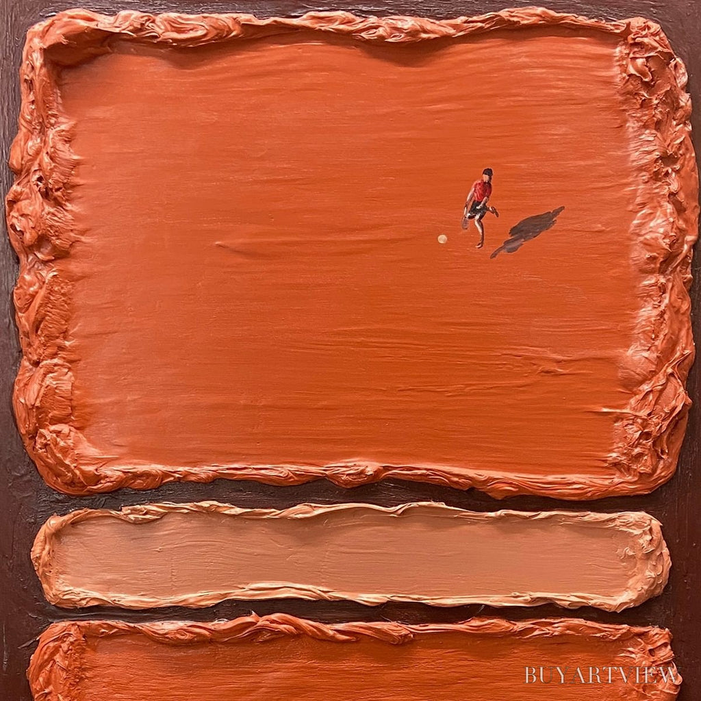 ARTOVITAS Clay Court Textured Minimalist Tennis Match Oil Painting - image 3