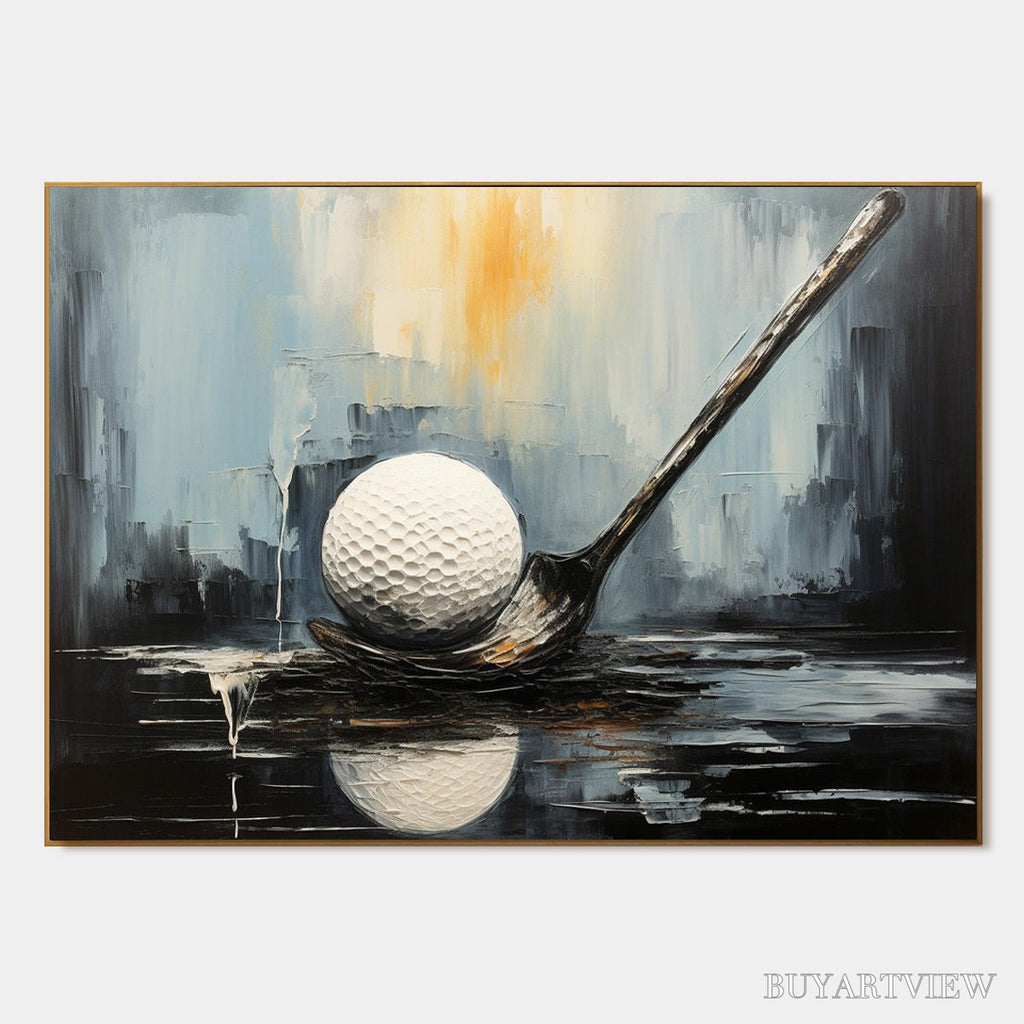 ARTOVITAS Poised – Textured Minimalist Golf Still Life Oil Painting - image 1