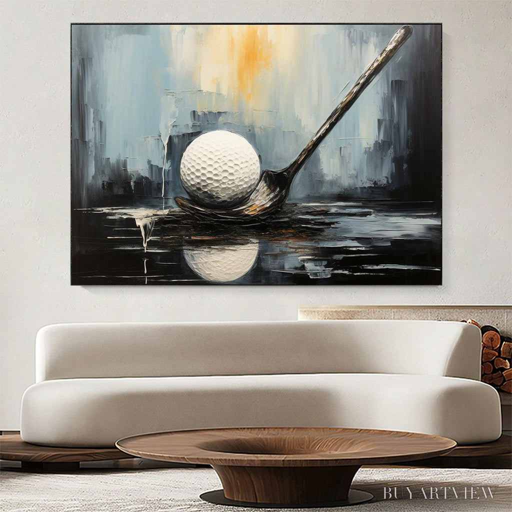 ARTOVITAS Poised – Textured Minimalist Golf Still Life Oil Painting - image 2