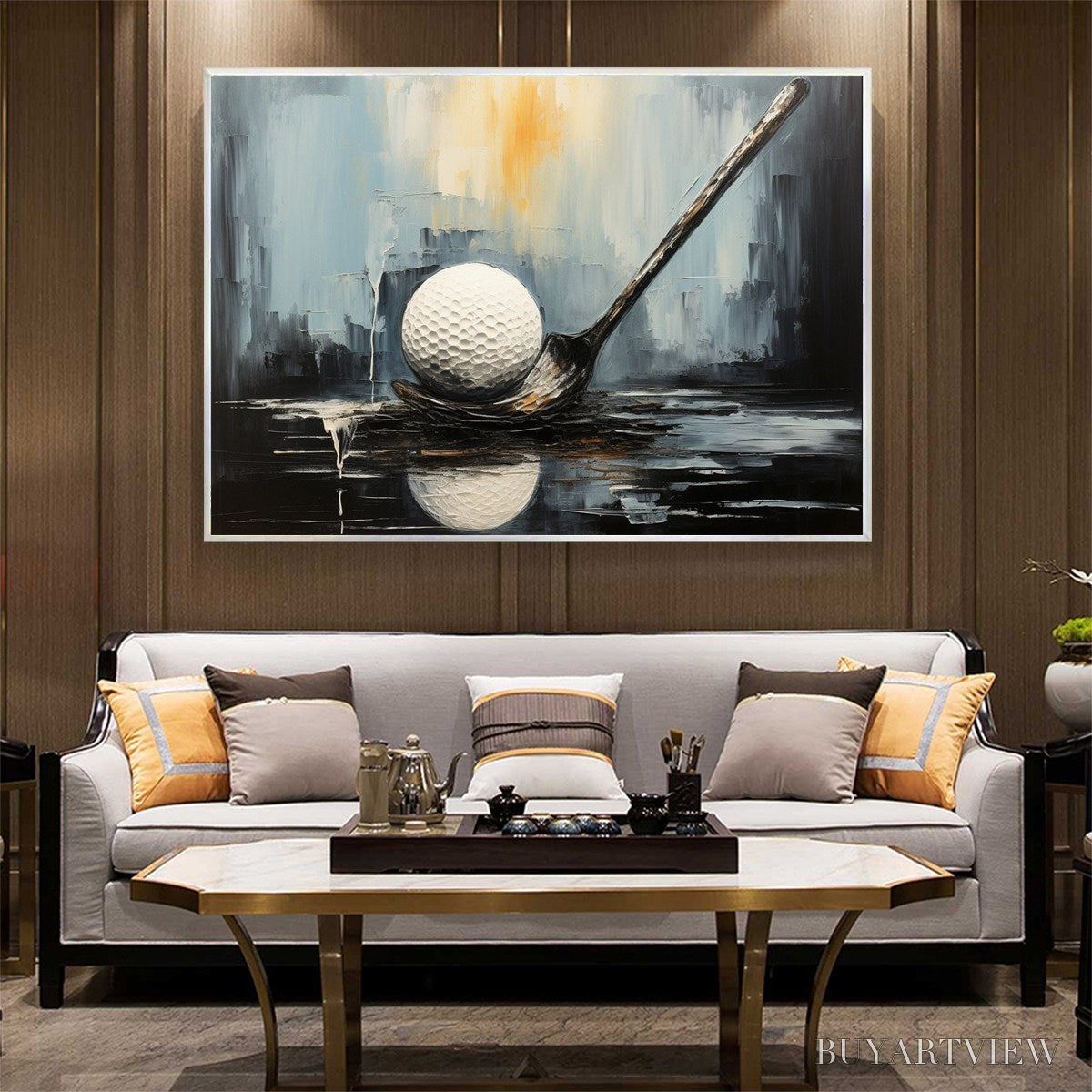 ARTOVITAS Poised – Textured Minimalist Golf Still Life Oil Painting - image 6