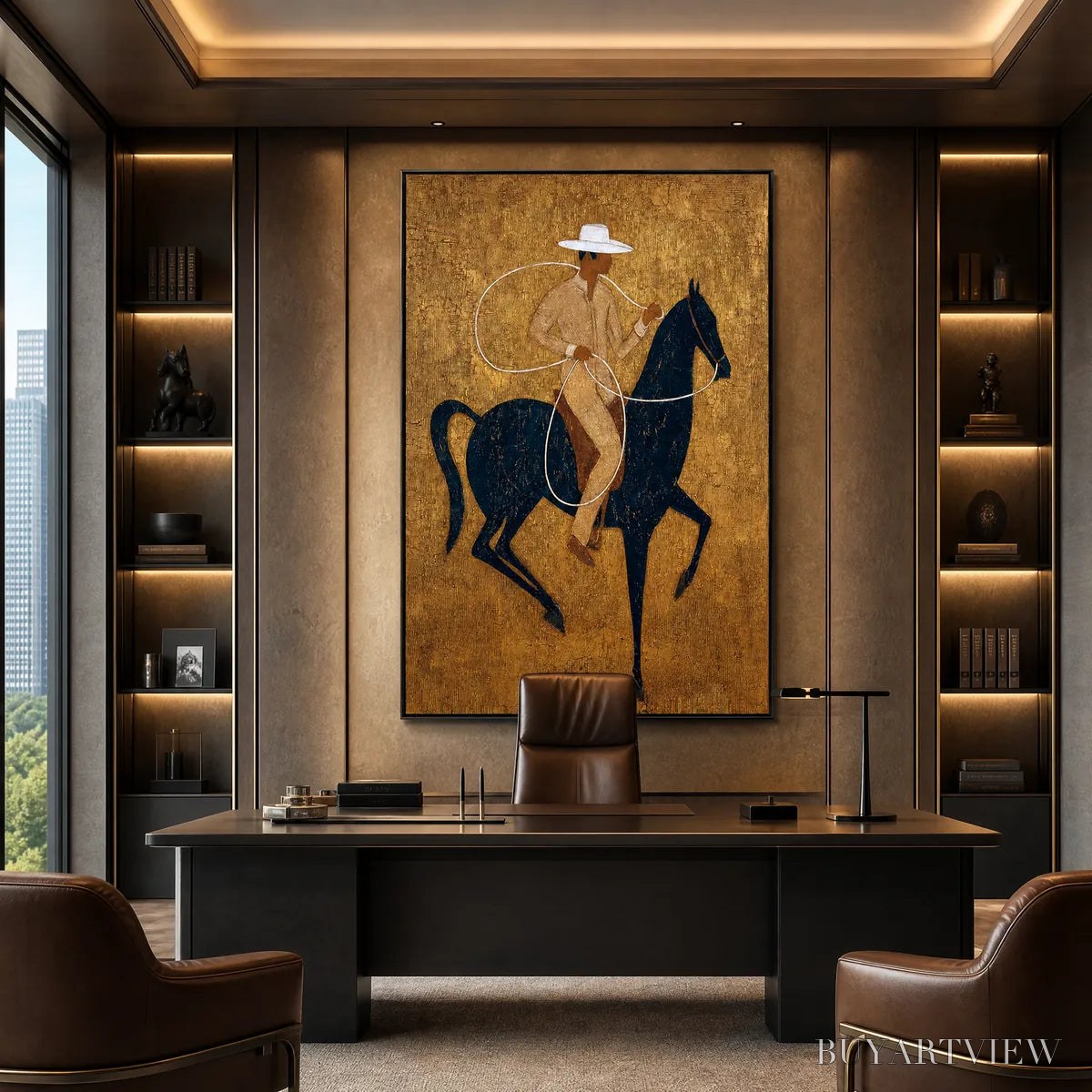 ARTOVITAS Golden Lasso – Textured Wabi Sabi Painting of a Horseman - image 2