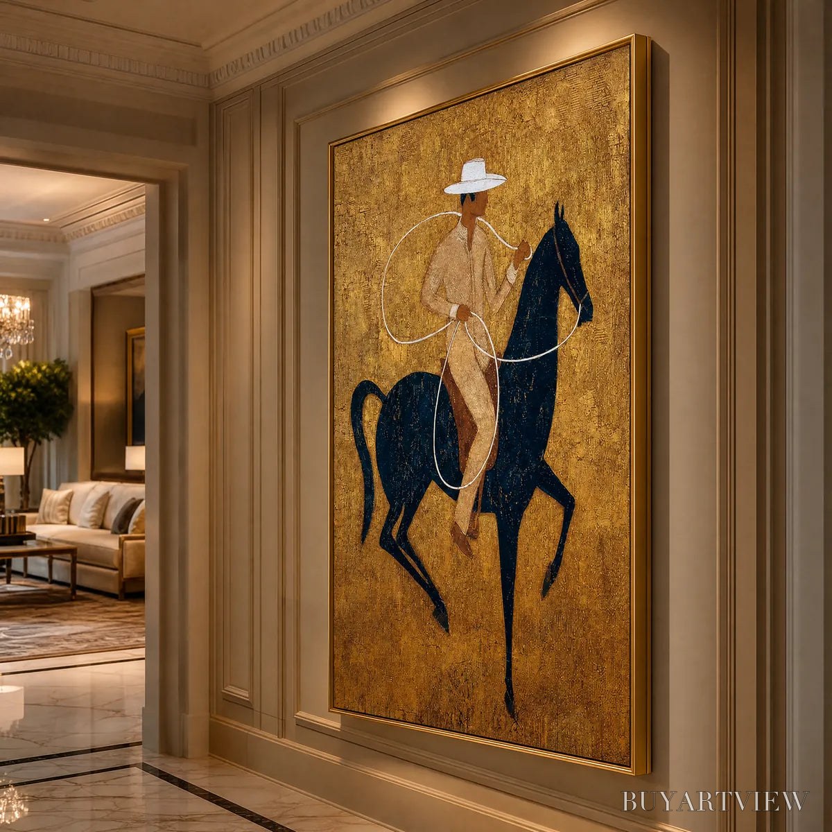 ARTOVITAS Golden Lasso – Textured Wabi Sabi Painting of a Horseman - image 5