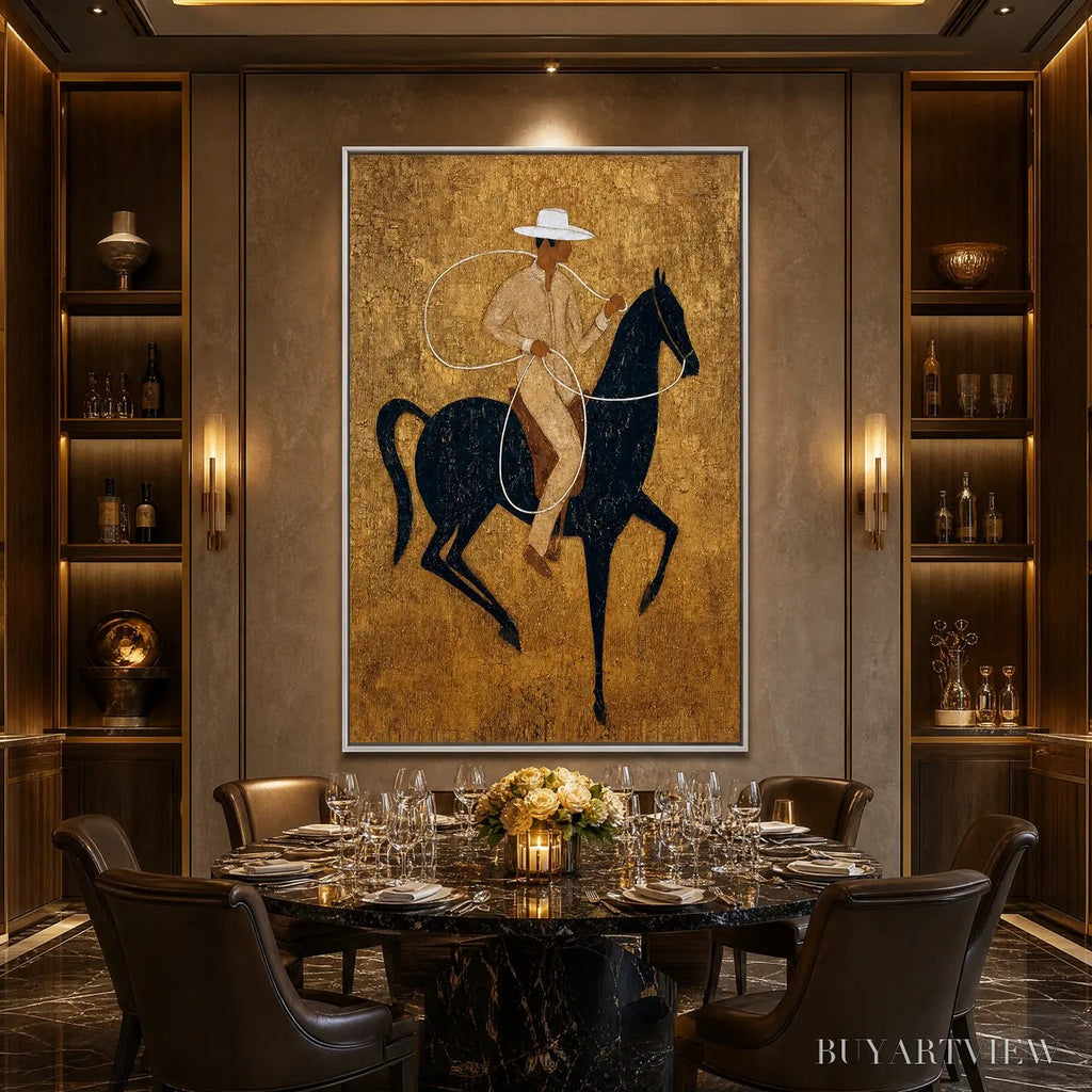 ARTOVITAS Golden Lasso – Textured Wabi Sabi Painting of a Horseman - image 6