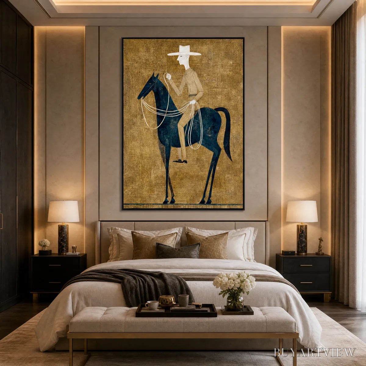 ARTOVITAS the Wanderer – Minimalist Equestrian Portrait with Golden Texture - image 2