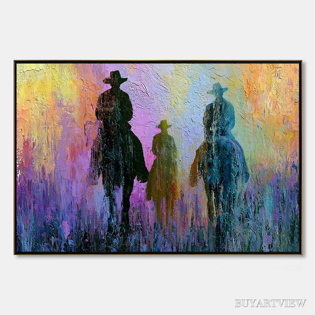 ARTOVITAS Twilight Posse – Textured Cowboy & Horse Oil Painting - image 1