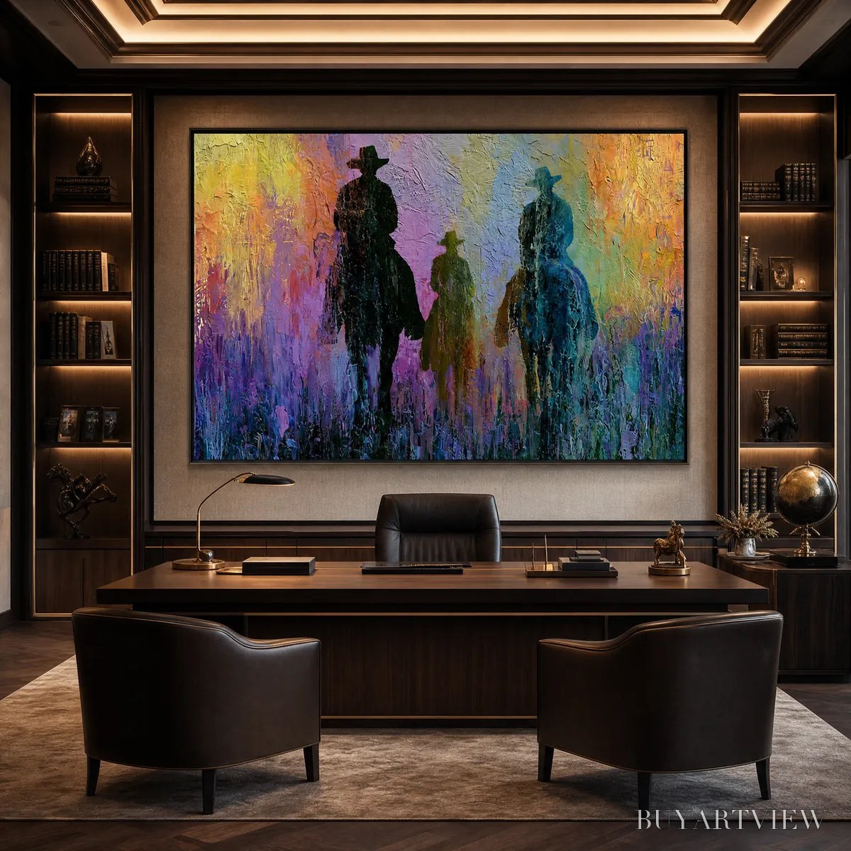 ARTOVITAS Twilight Posse – Textured Cowboy & Horse Oil Painting - image 2