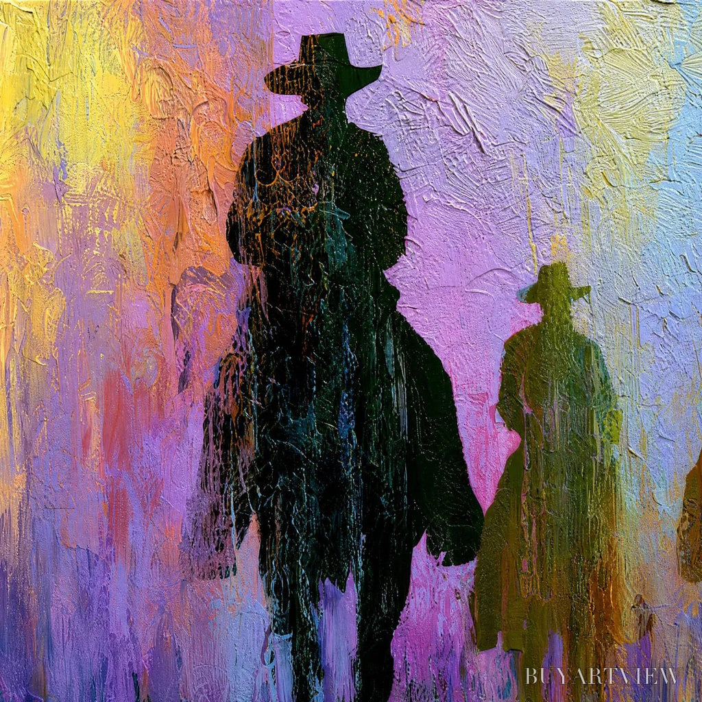 ARTOVITAS Twilight Posse – Textured Cowboy & Horse Oil Painting - image 3