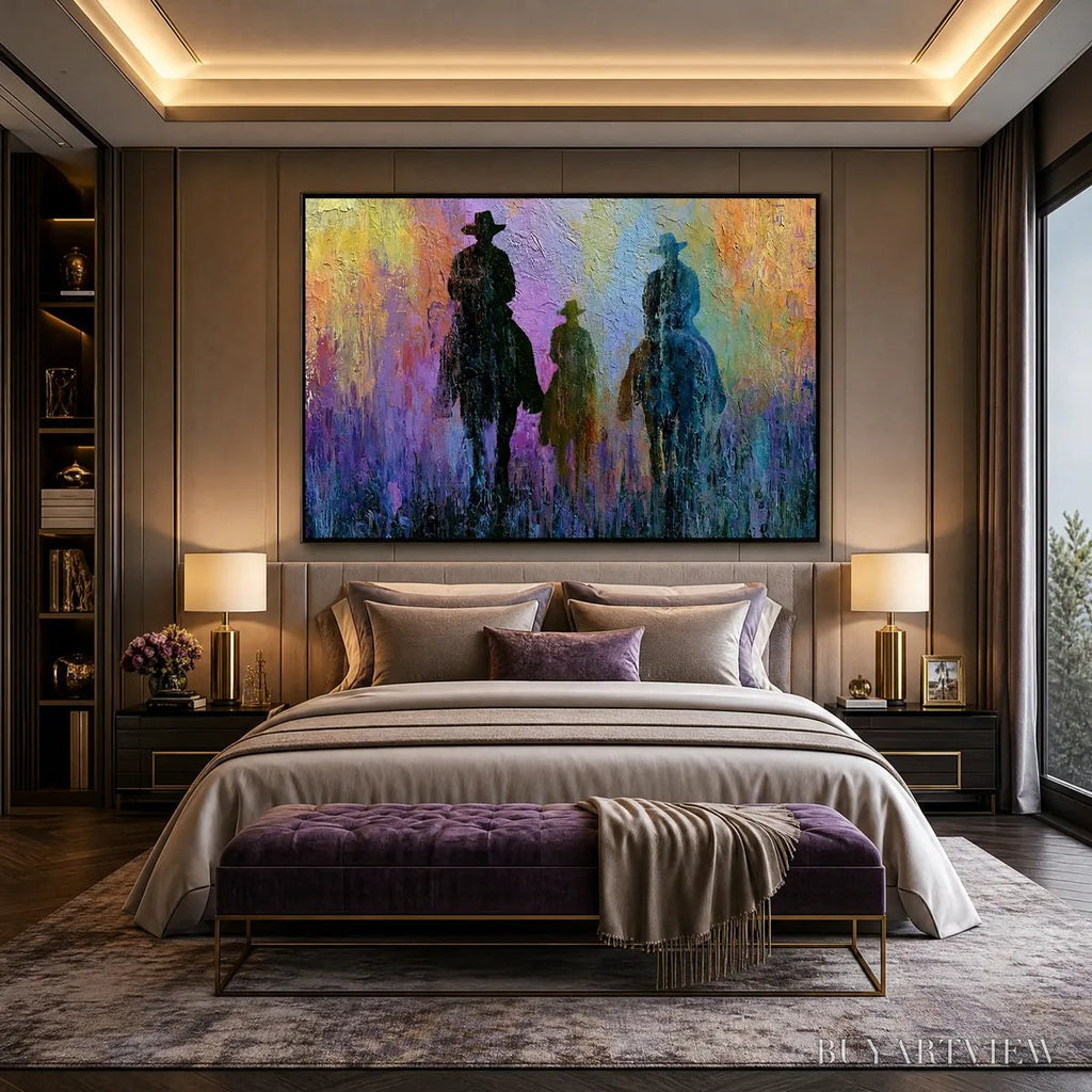 ARTOVITAS Twilight Posse – Textured Cowboy & Horse Oil Painting - image 4