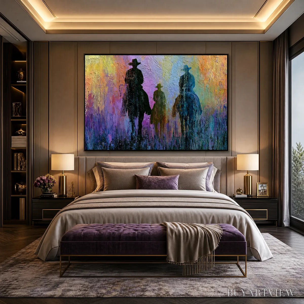 ARTOVITAS Twilight Posse – Textured Cowboy & Horse Oil Painting - image 4