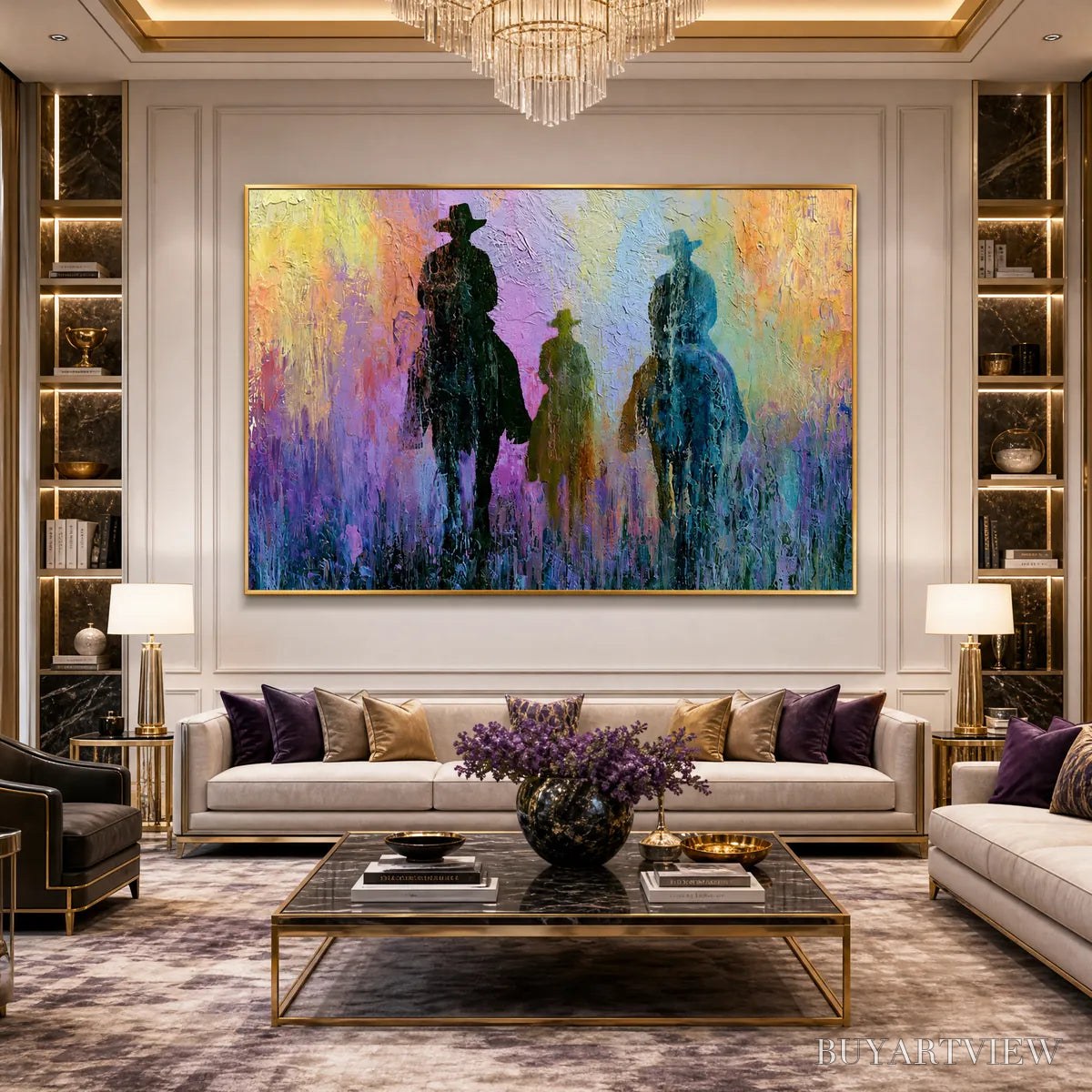 ARTOVITAS Twilight Posse – Textured Cowboy & Horse Oil Painting - image 5