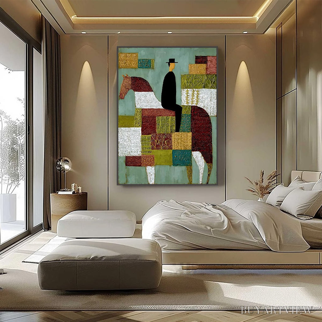 ARTOVITAS the Patchwork Rider – Textured Figurative Painting of a Man on a Horse - image 2