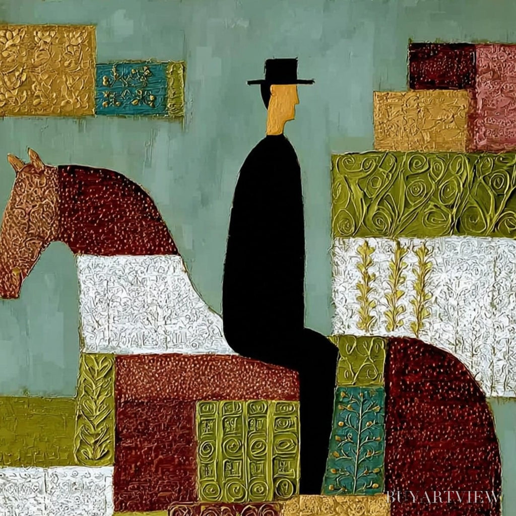 ARTOVITAS the Patchwork Rider – Textured Figurative Painting of a Man on a Horse - image 3