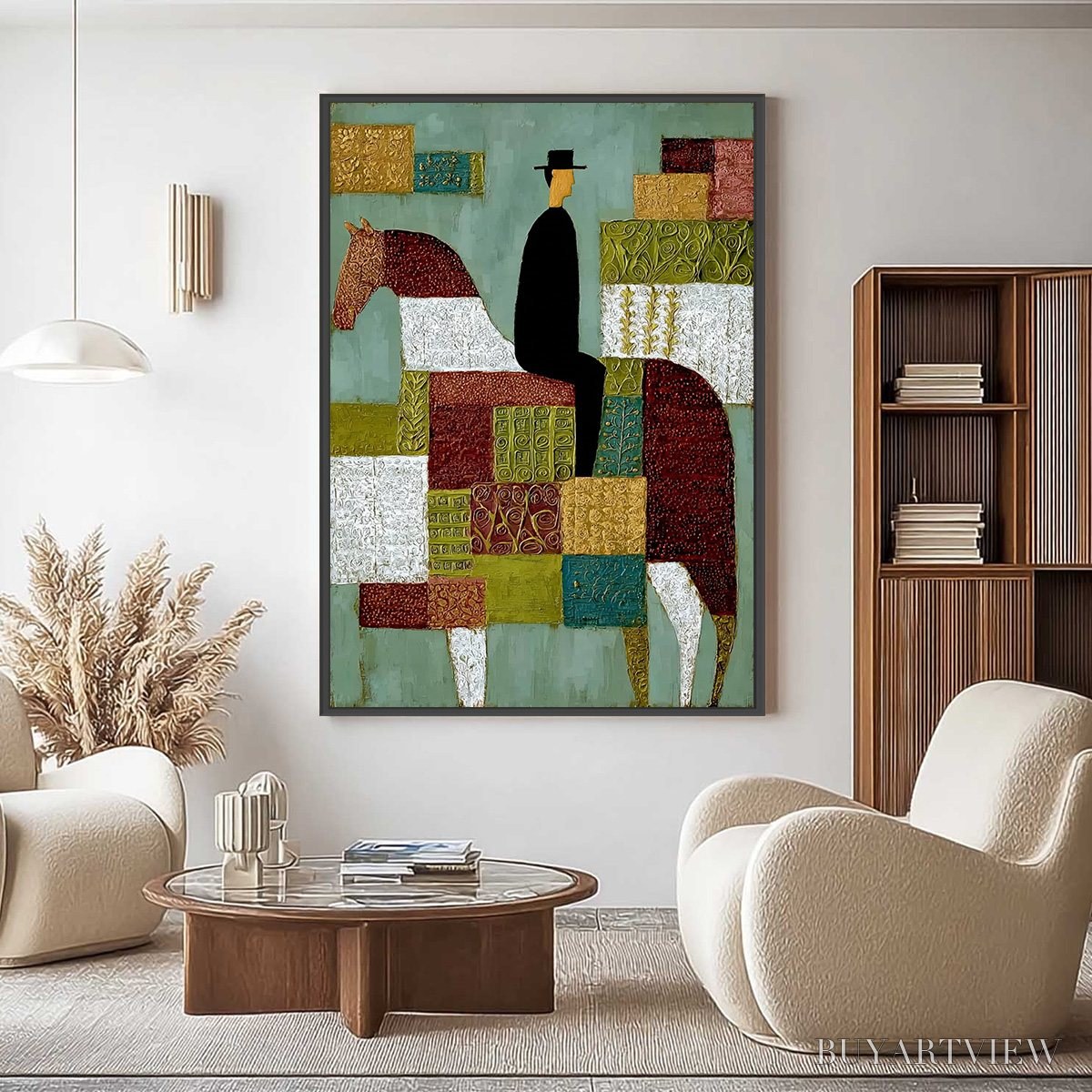 ARTOVITAS the Patchwork Rider – Textured Figurative Painting of a Man on a Horse - image 4