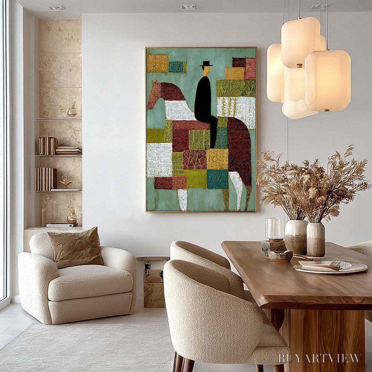 ARTOVITAS the Patchwork Rider – Textured Figurative Painting of a Man on a Horse - image 6