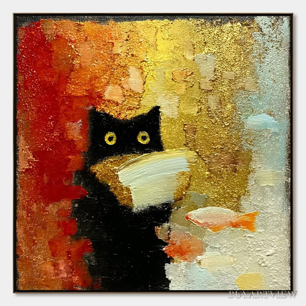 ARTOVITAS the Midnight Scholar – Whimsical Textured Impasto Black Cat Painting - image 1