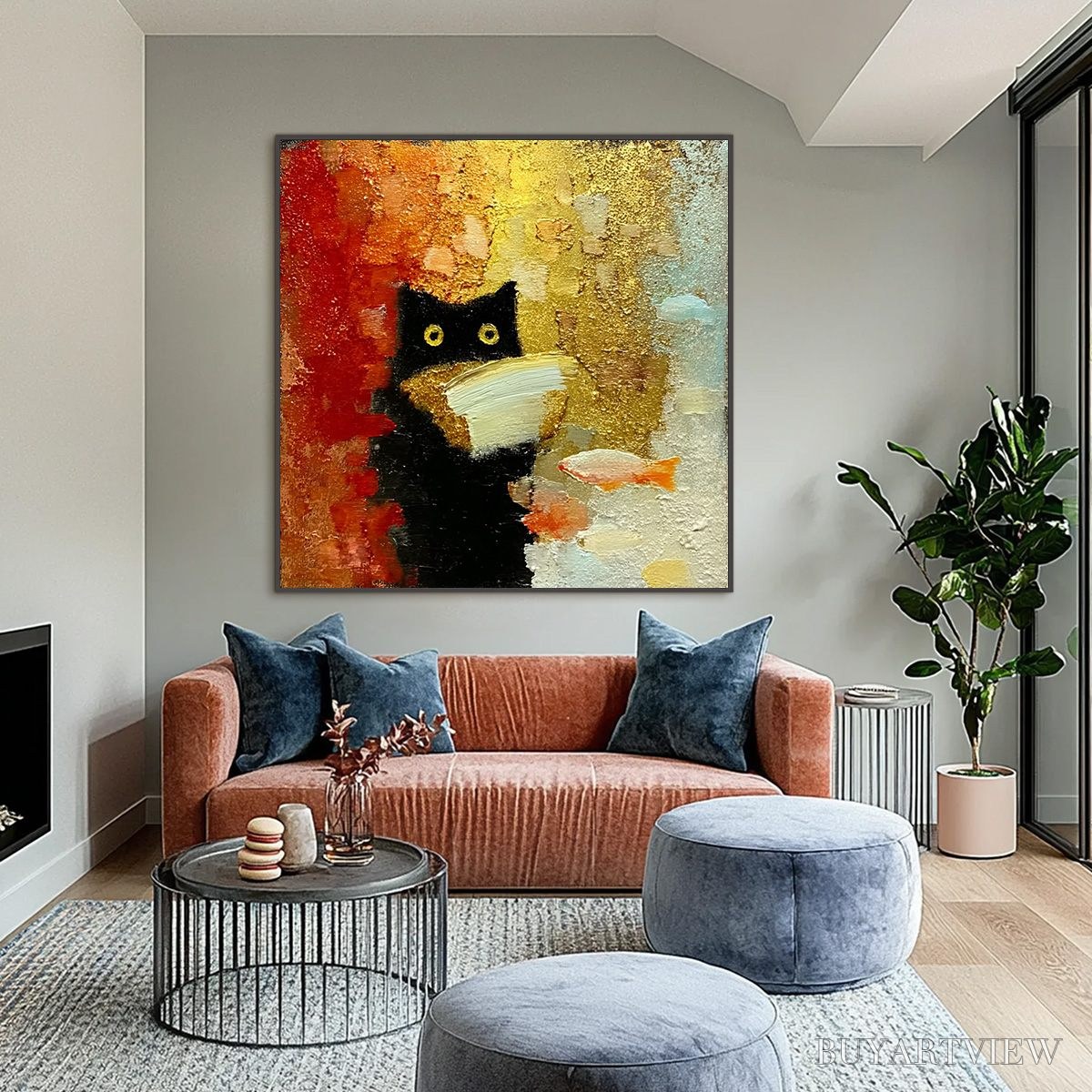 ARTOVITAS the Midnight Scholar – Whimsical Textured Impasto Black Cat Painting - image 2