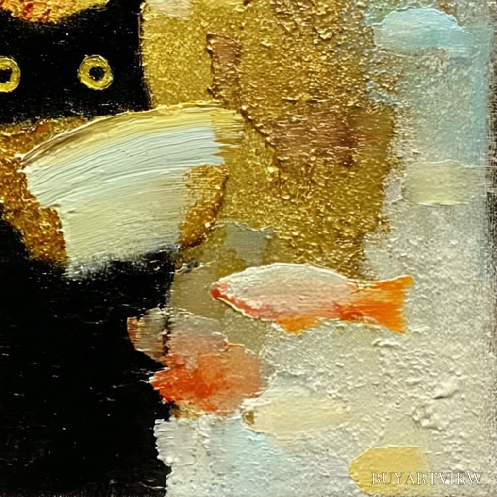 ARTOVITAS the Midnight Scholar – Whimsical Textured Impasto Black Cat Painting - image 3