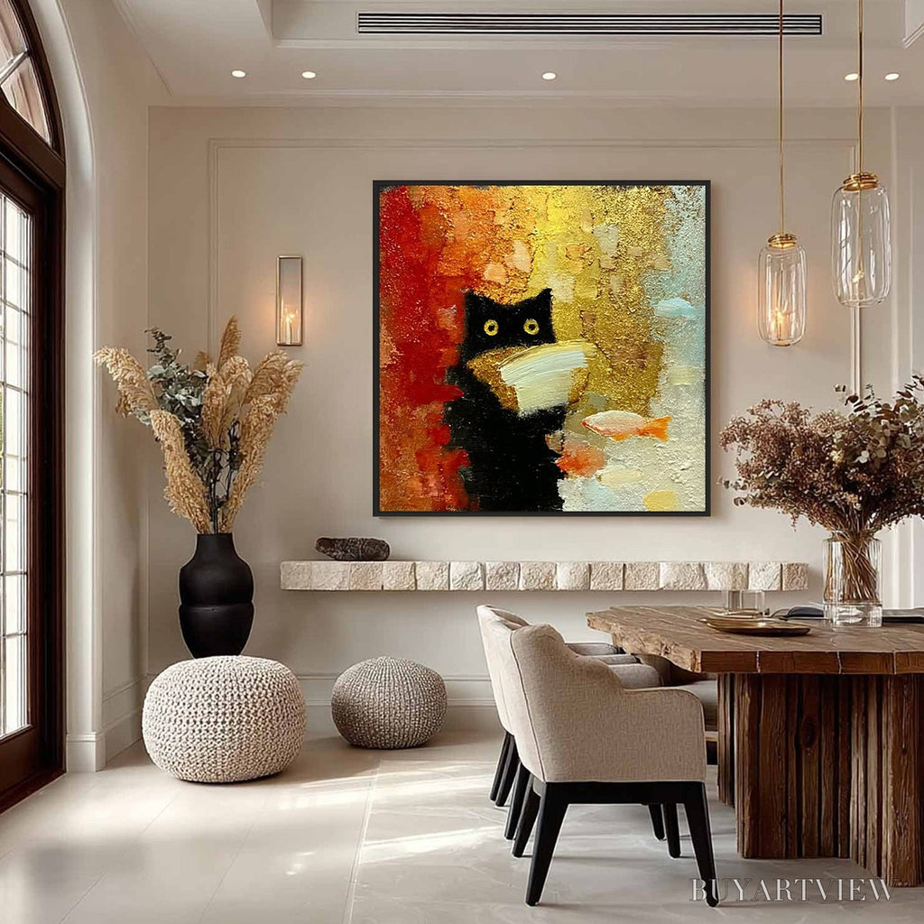 ARTOVITAS the Midnight Scholar – Whimsical Textured Impasto Black Cat Painting - image 4
