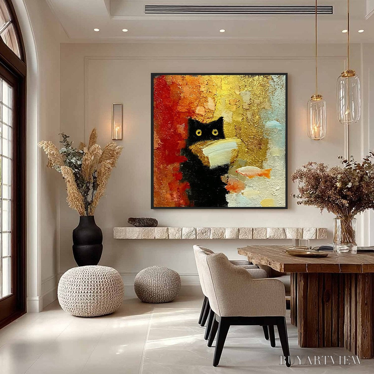 ARTOVITAS the Midnight Scholar – Whimsical Textured Impasto Black Cat Painting - image 4