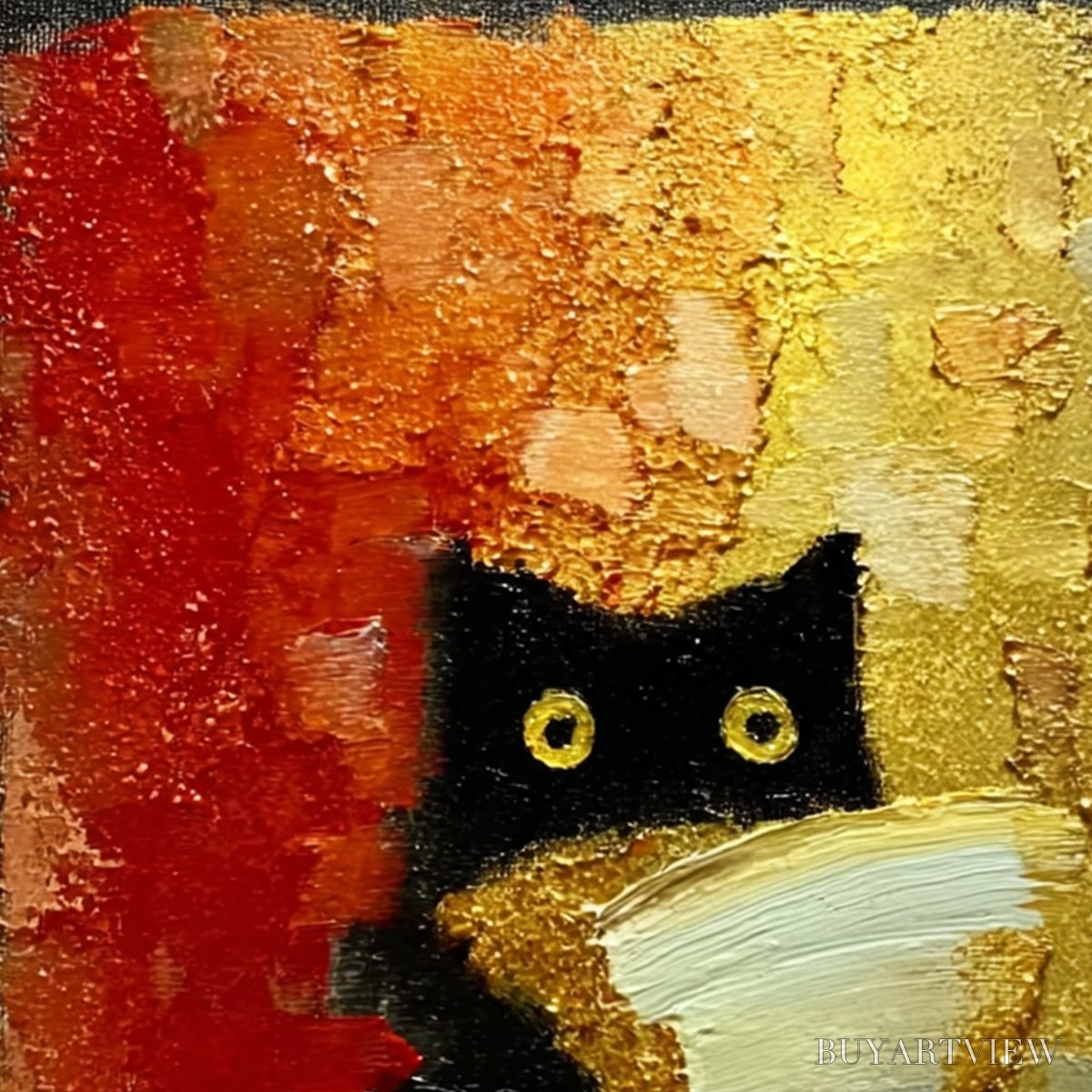 ARTOVITAS the Midnight Scholar – Whimsical Textured Impasto Black Cat Painting - image 5