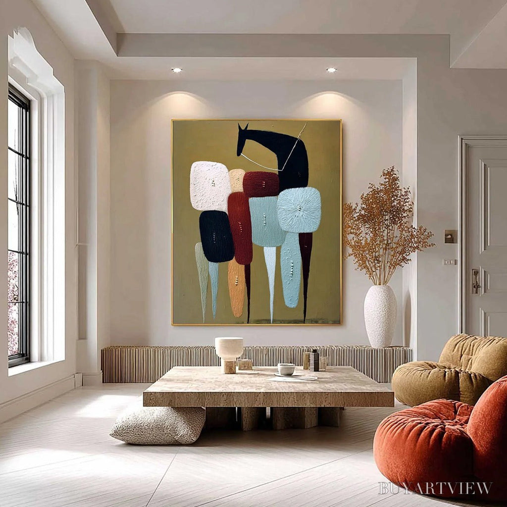ARTOVITAS the Caravan – Abstract Boho Wabi Sabi Textured Horse Painting - image 2
