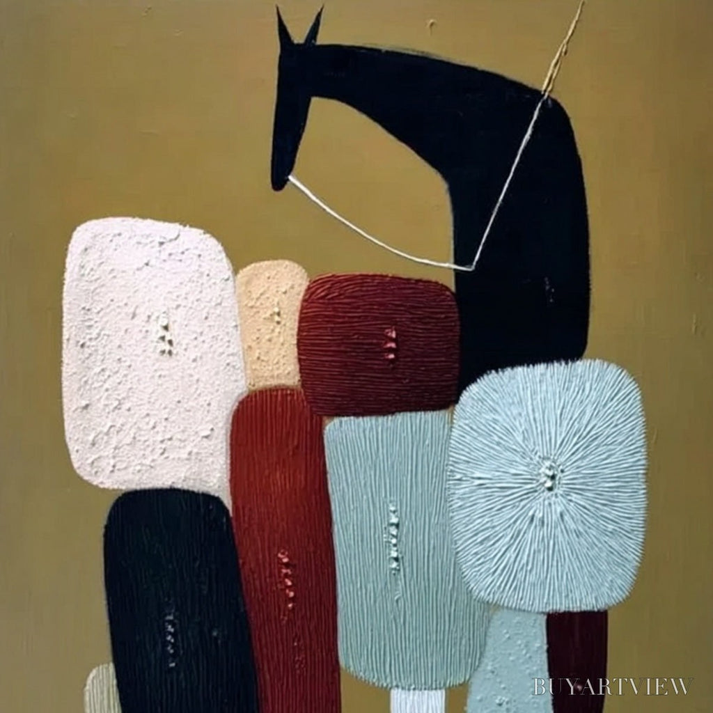 ARTOVITAS the Caravan – Abstract Boho Wabi Sabi Textured Horse Painting - image 3