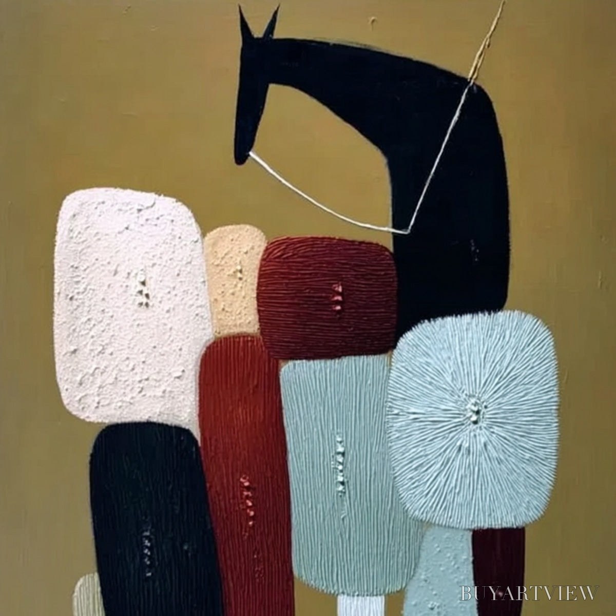 ARTOVITAS the Caravan – Abstract Boho Wabi Sabi Textured Horse Painting - image 3