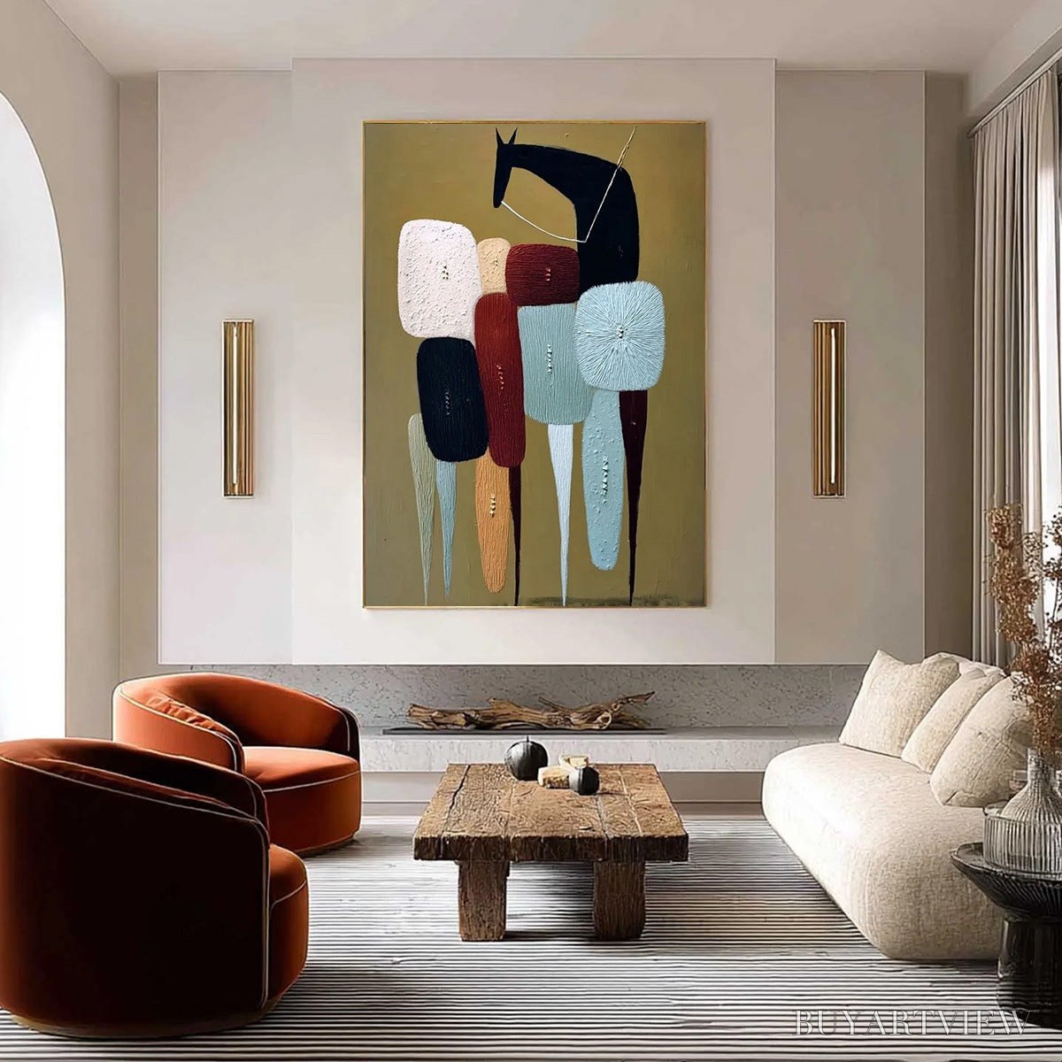 ARTOVITAS the Caravan – Abstract Boho Wabi Sabi Textured Horse Painting - image 4