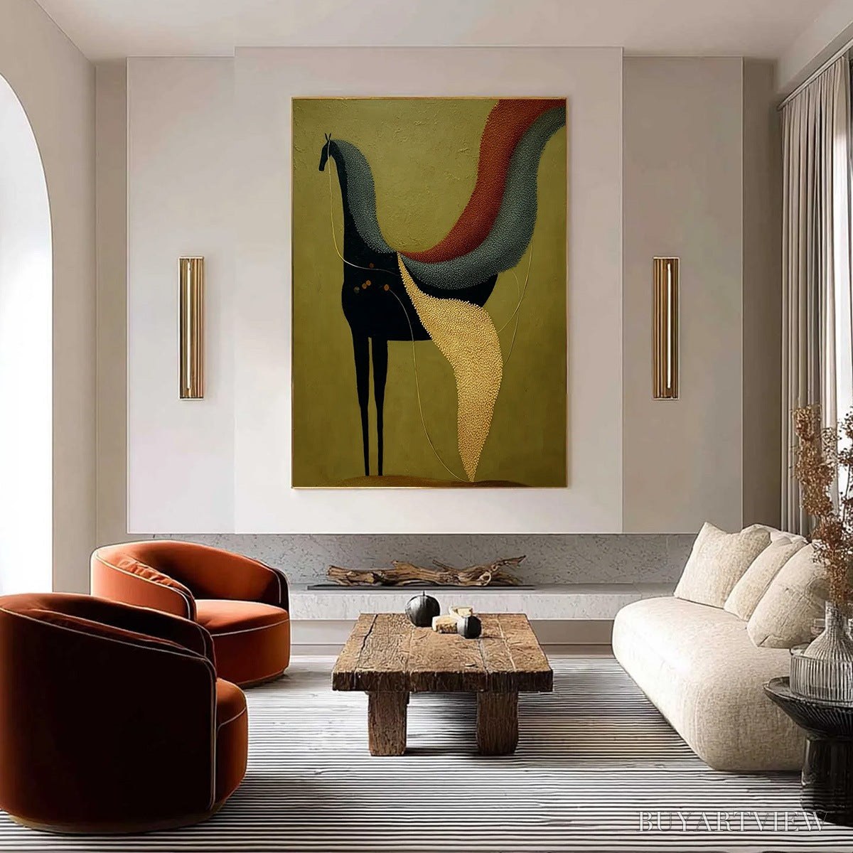 ARTOVITAS Aeon'S Tapestry – Textured Wabi Sabi Abstract Horse Painting - image 4
