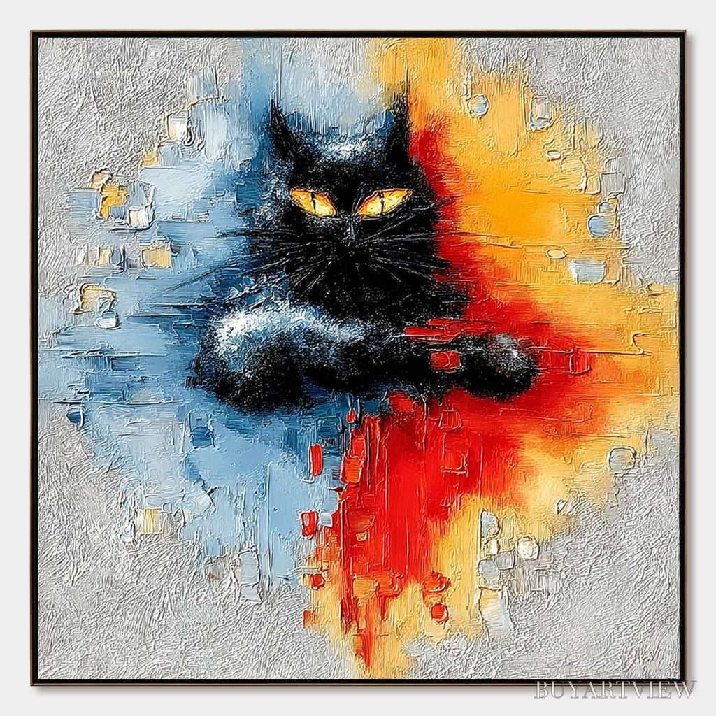 ARTOVITAS Midnight Gaze – Textured Abstract Black Cat Painting - image 1