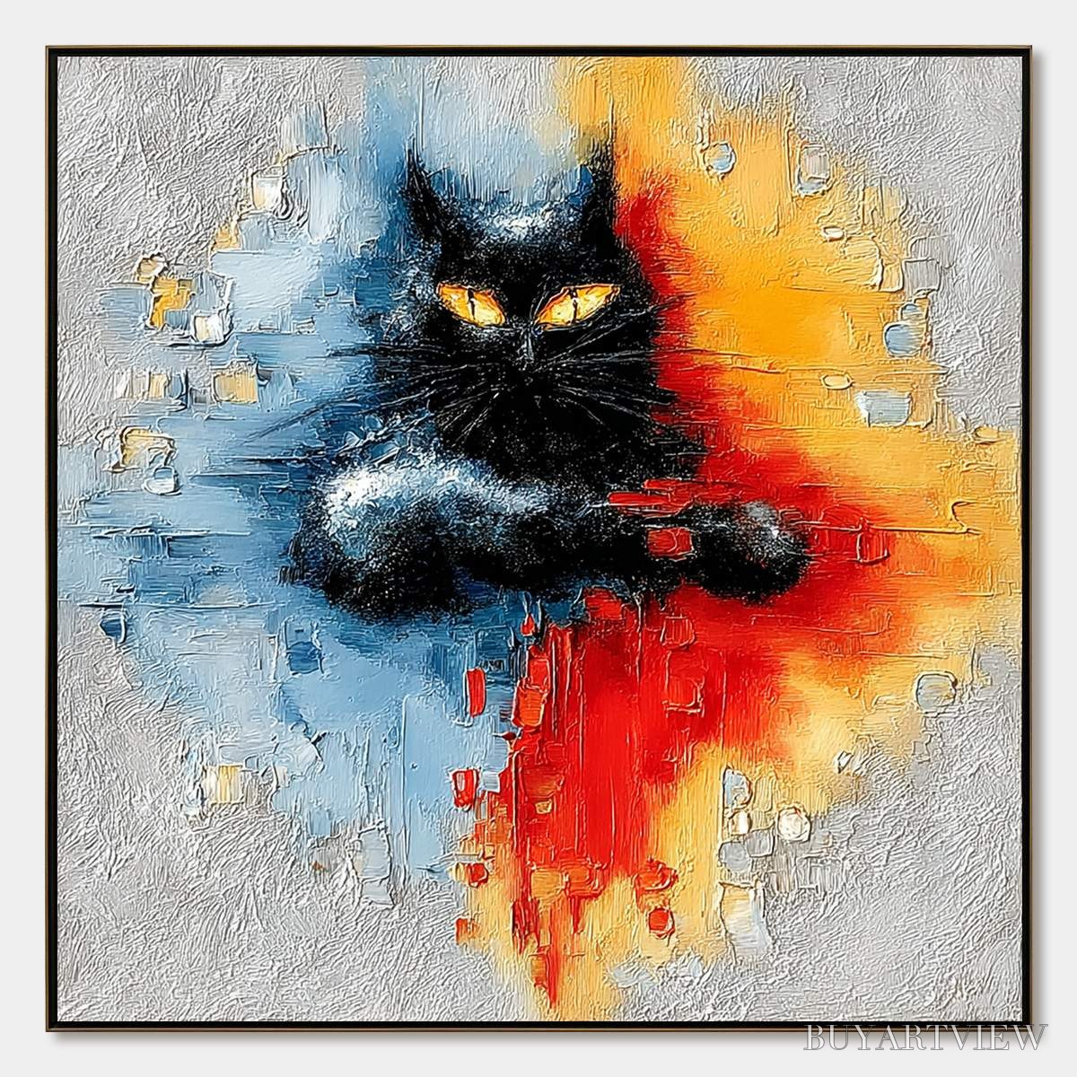 ARTOVITAS Midnight Gaze – Textured Abstract Black Cat Painting - image 1