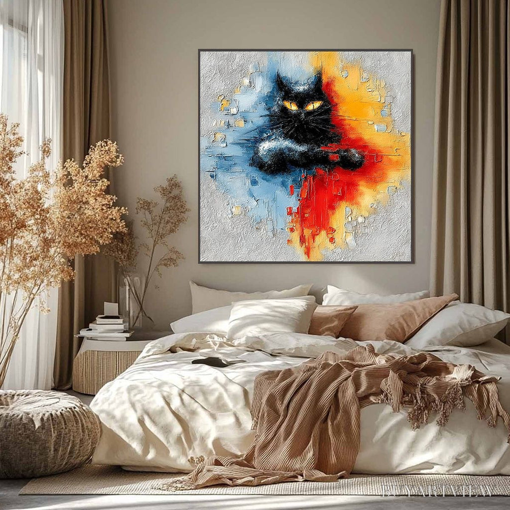 ARTOVITAS Midnight Gaze – Textured Abstract Black Cat Painting - image 2