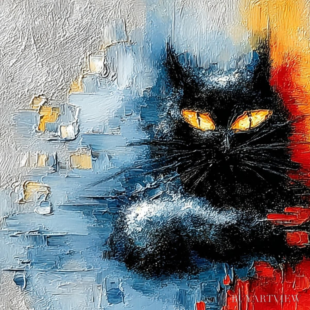 ARTOVITAS Midnight Gaze – Textured Abstract Black Cat Painting - image 5