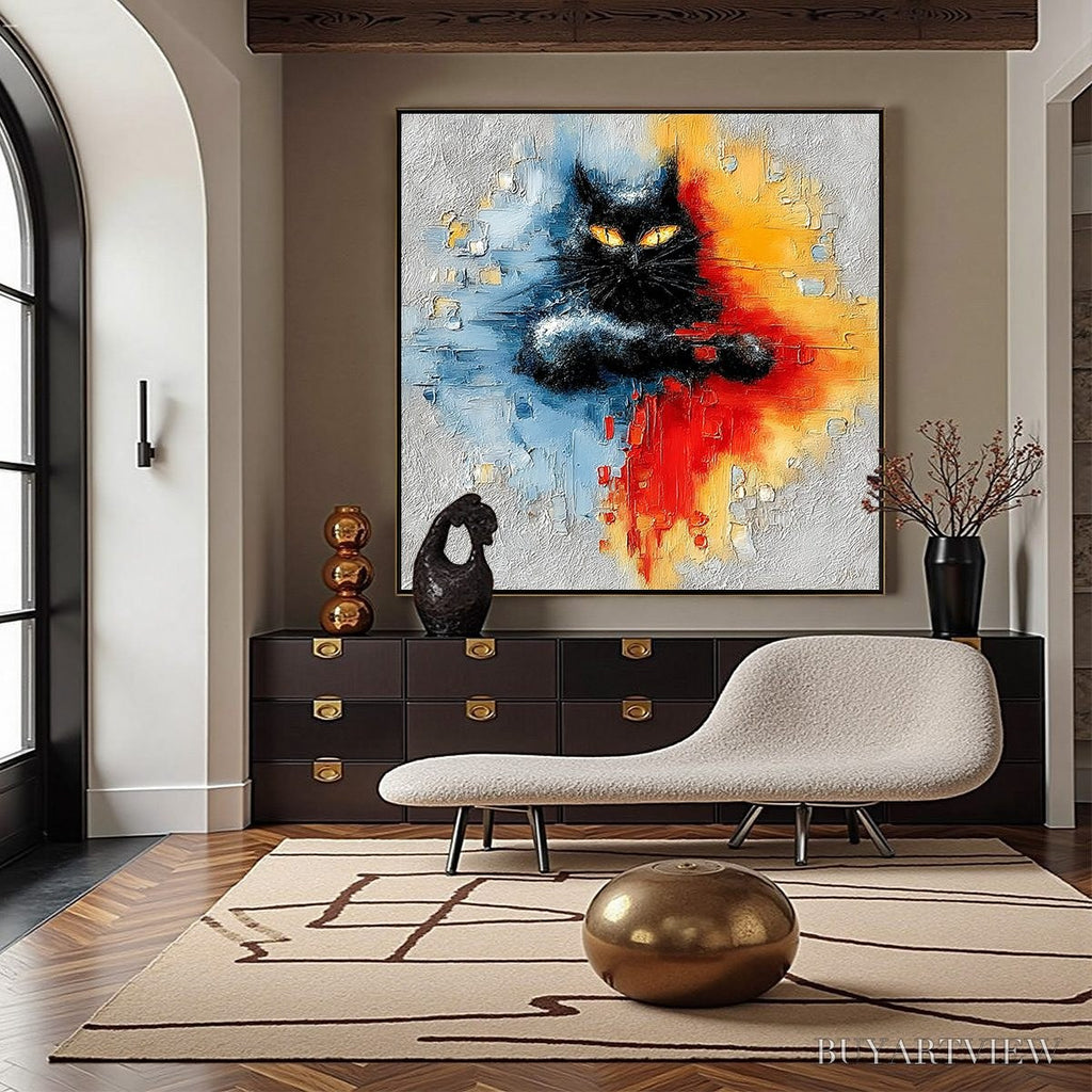 ARTOVITAS Midnight Gaze – Textured Abstract Black Cat Painting - image 6