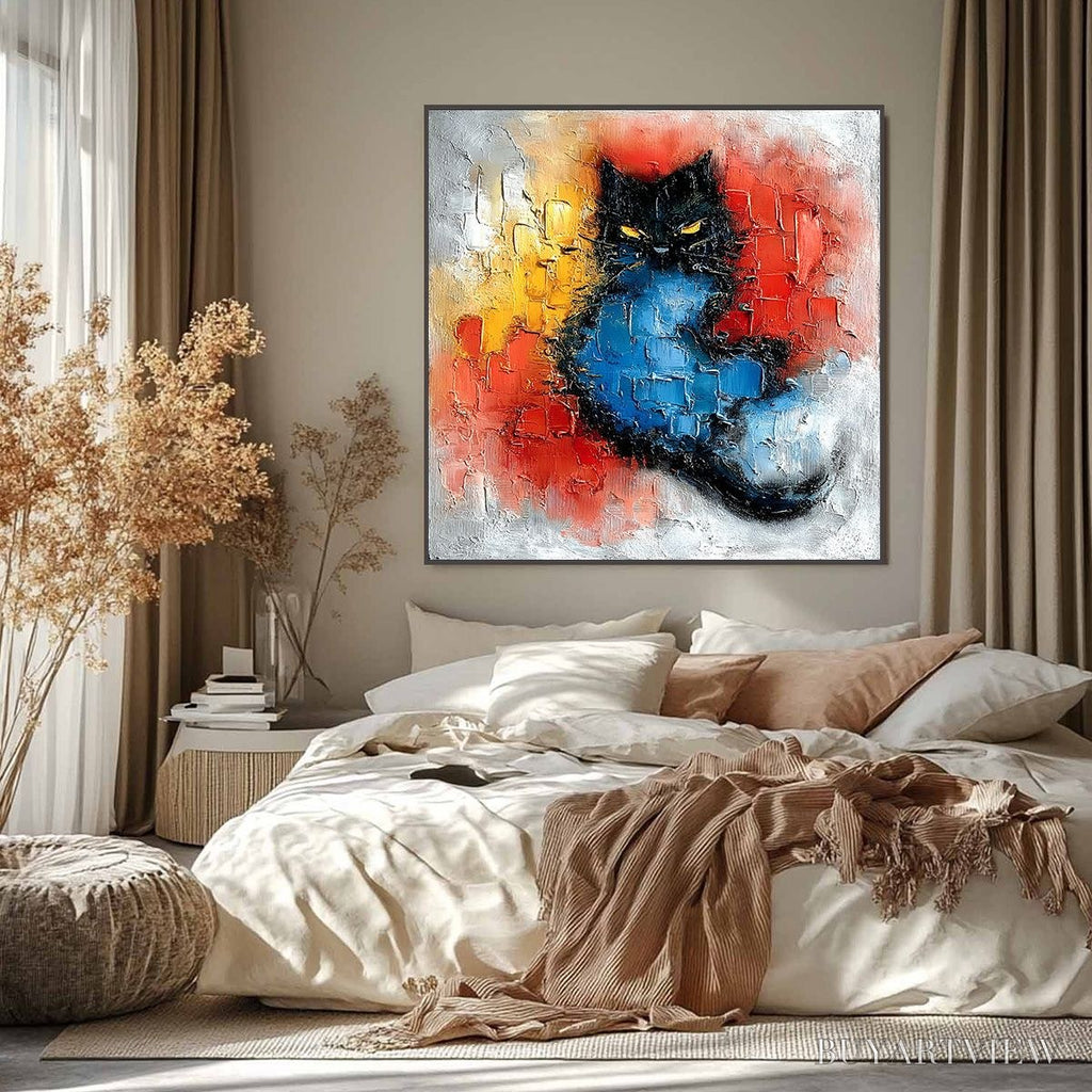 ARTOVITAS Midnight Ember – Textured Impasto Black Cat Painting, Modern Animal - image 2