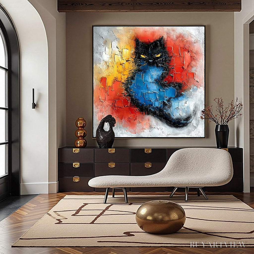 ARTOVITAS Midnight Ember – Textured Impasto Black Cat Painting, Modern Animal - image 4