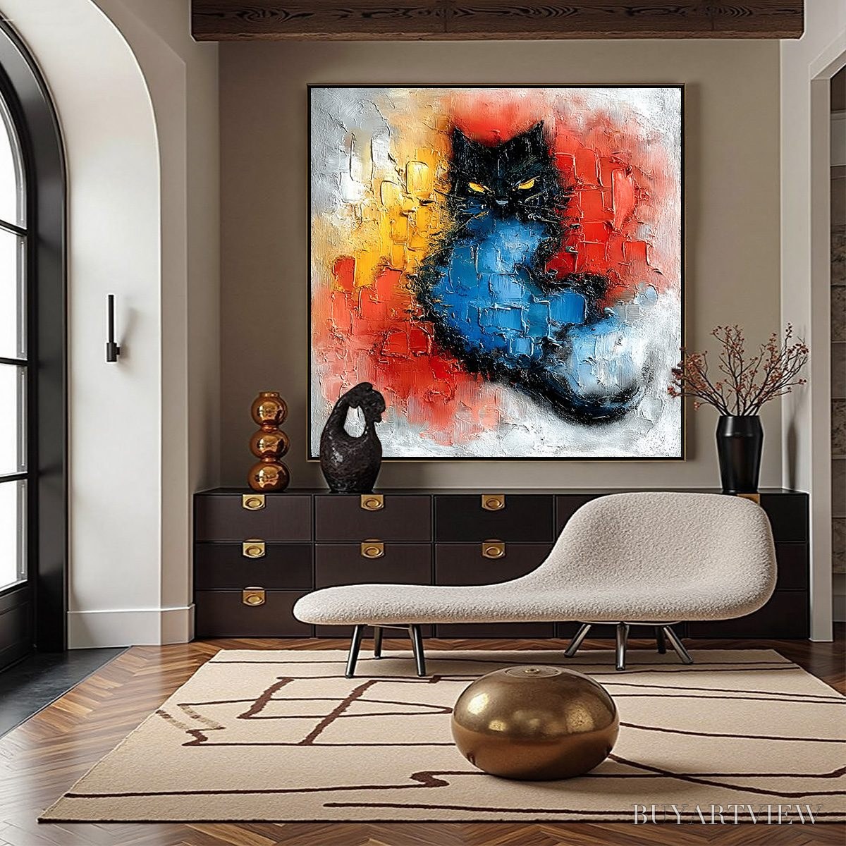 ARTOVITAS Midnight Ember – Textured Impasto Black Cat Painting, Modern Animal - image 4