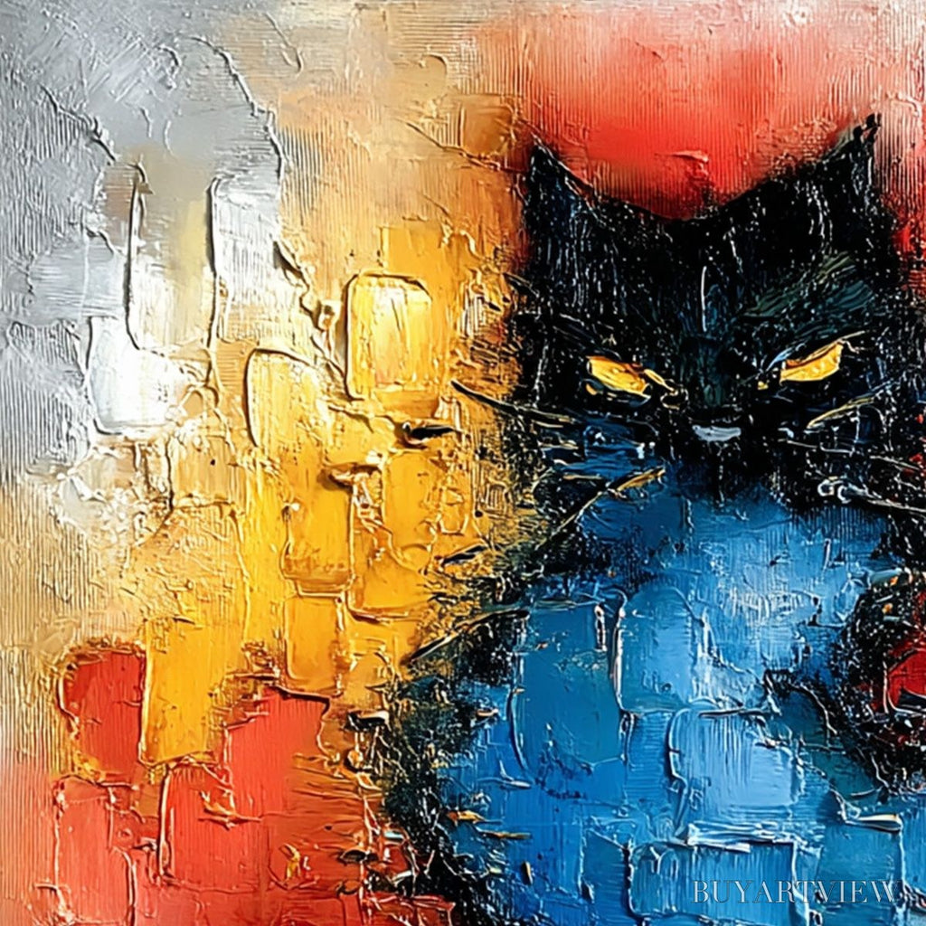 ARTOVITAS Midnight Ember – Textured Impasto Black Cat Painting, Modern Animal - image 5