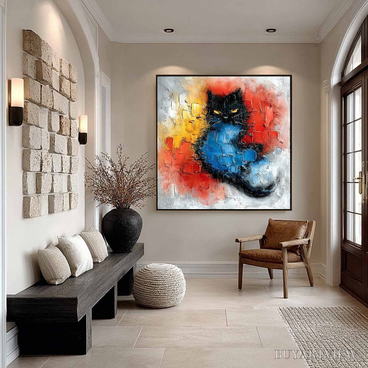 ARTOVITAS Midnight Ember – Textured Impasto Black Cat Painting, Modern Animal - image 6