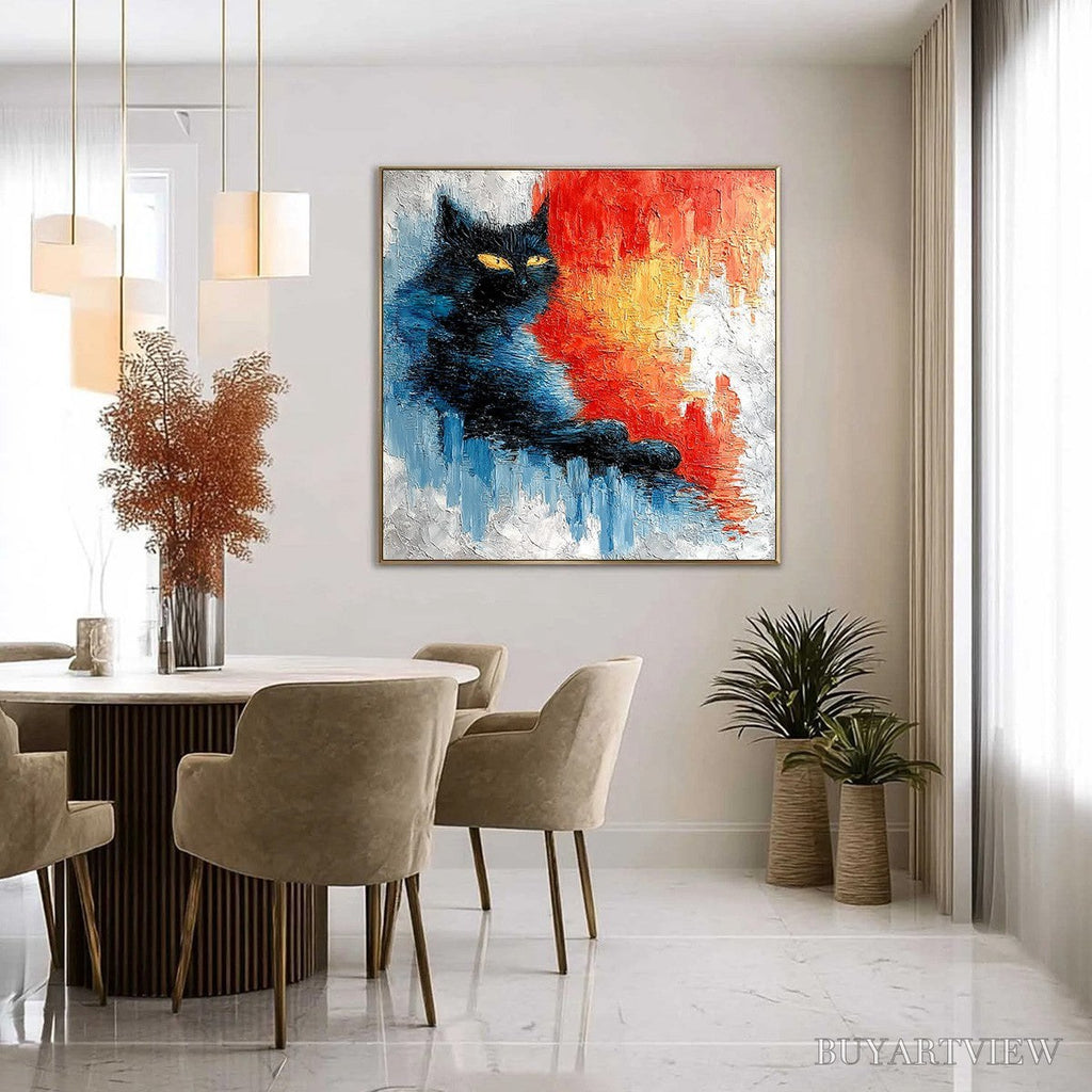 ARTOVITAS Ember Eyes – Textured Impasto Black Cat Painting on Canvas - image 4