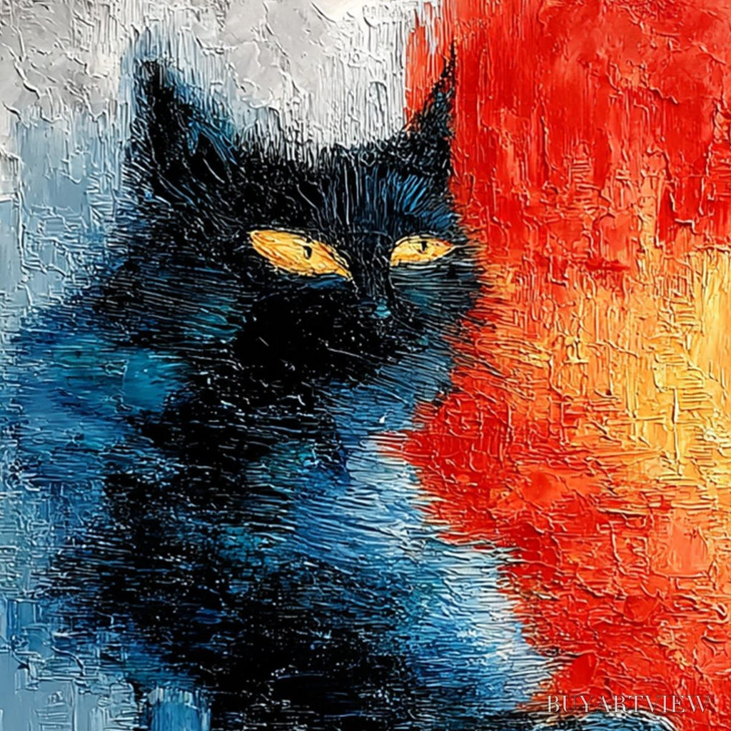 ARTOVITAS Ember Eyes – Textured Impasto Black Cat Painting on Canvas - image 5
