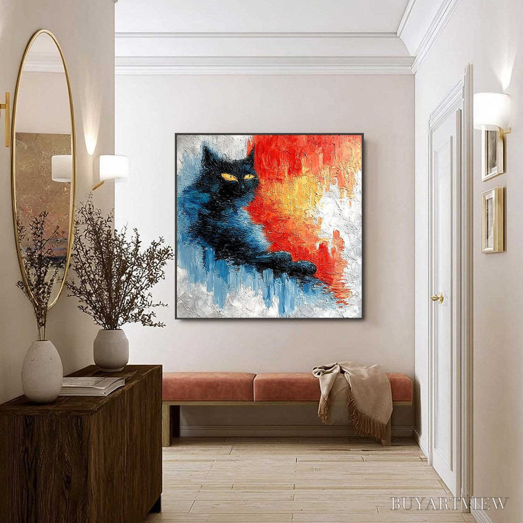 ARTOVITAS Ember Eyes – Textured Impasto Black Cat Painting on Canvas - image 6