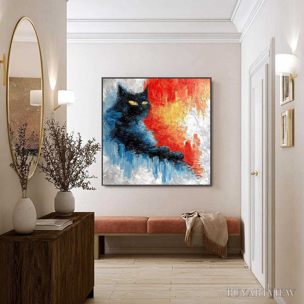 ARTOVITAS Ember Eyes – Textured Impasto Black Cat Painting on Canvas - image 6