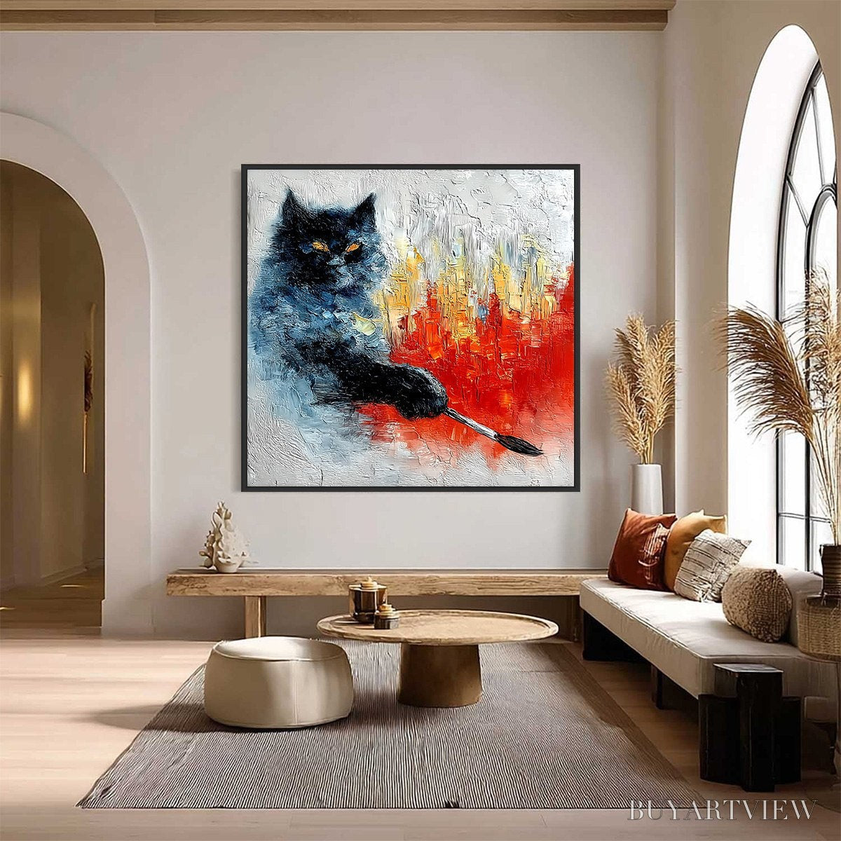 ARTOVITAS Midnight Painter – Textured Impasto Black Cat Painting with Abstract Colors - image 2