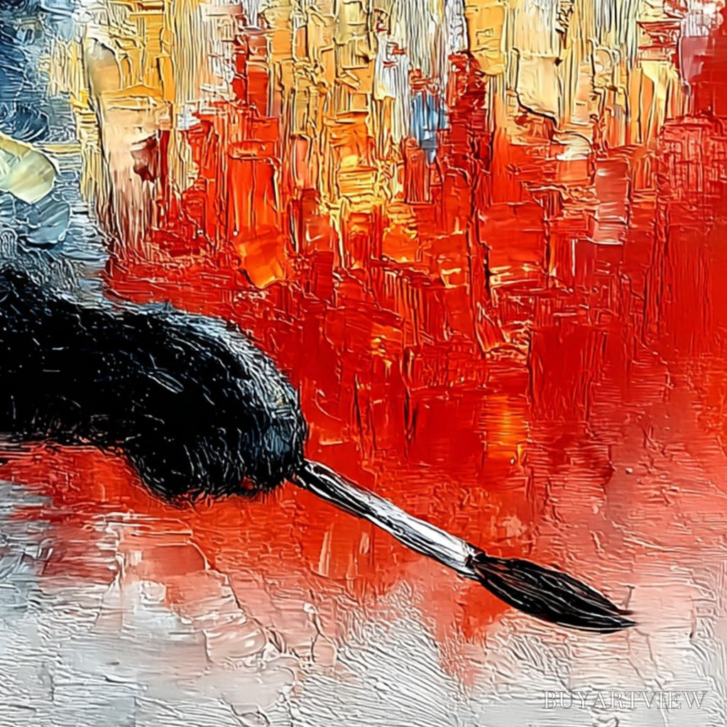 ARTOVITAS Midnight Painter – Textured Impasto Black Cat Painting with Abstract Colors - image 3
