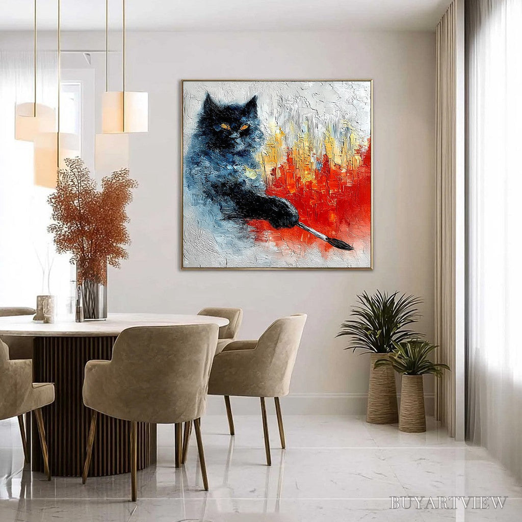 ARTOVITAS Midnight Painter – Textured Impasto Black Cat Painting with Abstract Colors - image 4