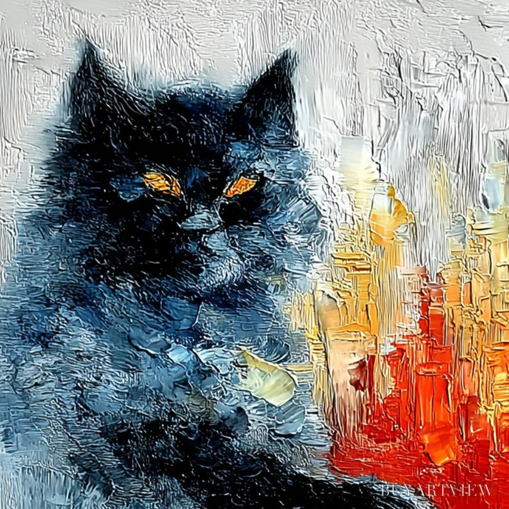 ARTOVITAS Midnight Painter – Textured Impasto Black Cat Painting with Abstract Colors - image 5
