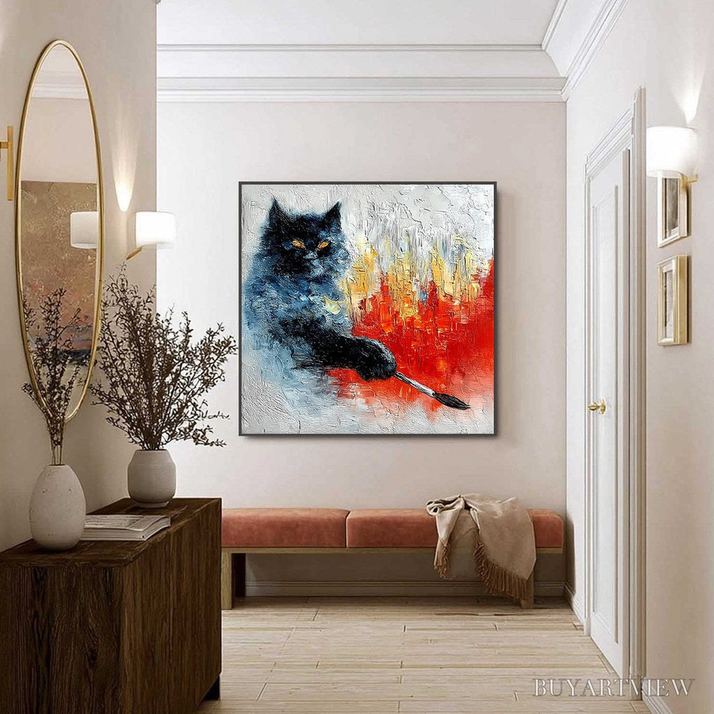 ARTOVITAS Midnight Painter – Textured Impasto Black Cat Painting with Abstract Colors - image 6