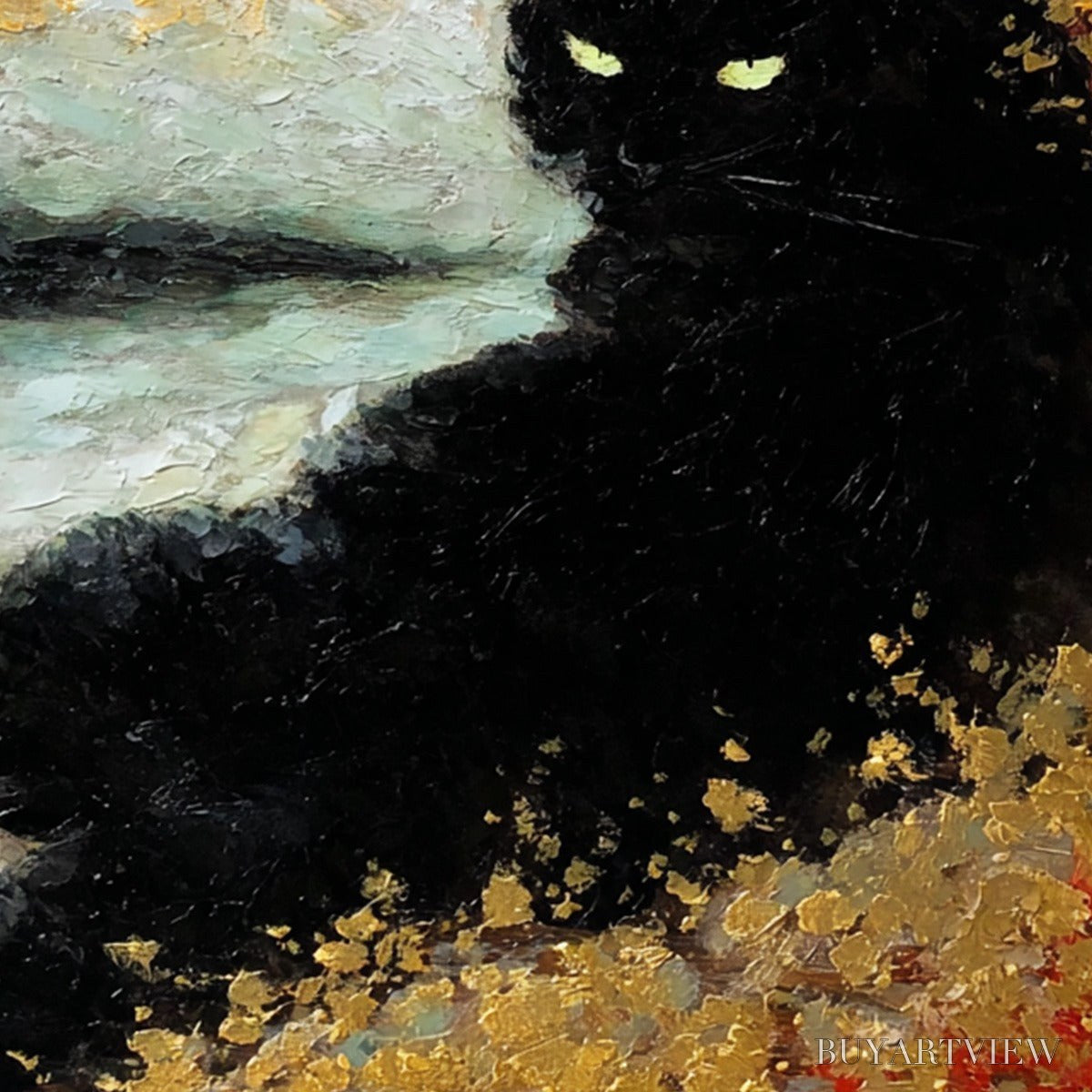 ARTOVITAS Golden Gaze – Textured Impasto Black Cat Painting with Gold Leaf - image 3